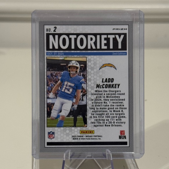 🔥 2025 Ladd McConkey Panini Mosaic Orange fluorescent Notoriety Prizm. Chargers - Picture 2 of 2